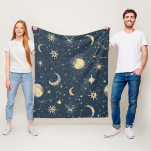 Cobertor De Velo Marfim Antigo Mapa Celestial da Lua Estrela Azul-M