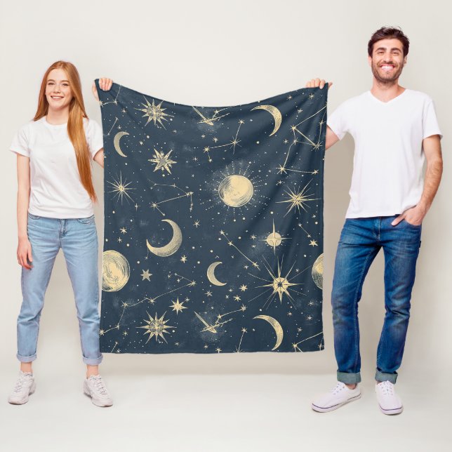Cobertor De Velo Marfim Antigo Mapa Celestial da Lua Estrela Azul-M (In Situ)