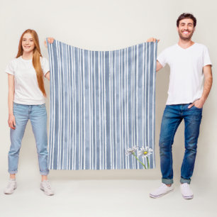 Cobertor De Velo Margarida Floral Listrada Irregular Azul Claro em