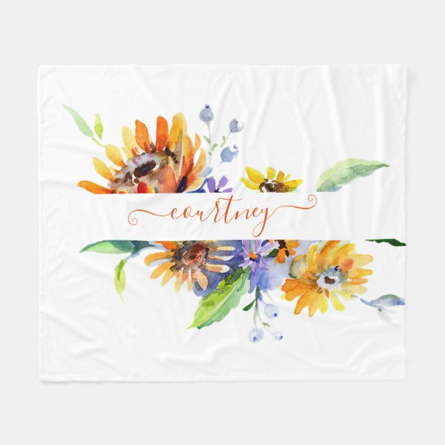Cobertor De Velo Margaridas aquarela personalizadas  (Frente (Horizontal))