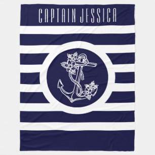 Cobertor De Velo Marinho Azul e Faixa Branca Ancoragem Floral Náuti