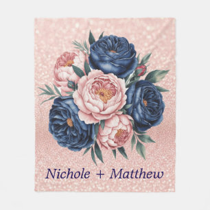 Cobertor De Velo Marinho azul e Rosa Dourado Floral