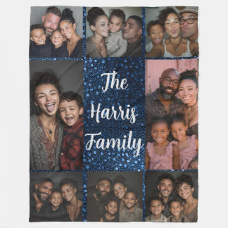Cobertor De Velo Marinho Blue Dots Family Photo Collage Fleece Blan