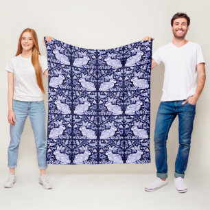Cobertor De Velo Marinho Blue & White Rabbit Bunny Bird Floral Dedh