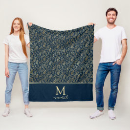 Cobertor De Velo Marinho de luxo elegante Monograma de Folha Dourad