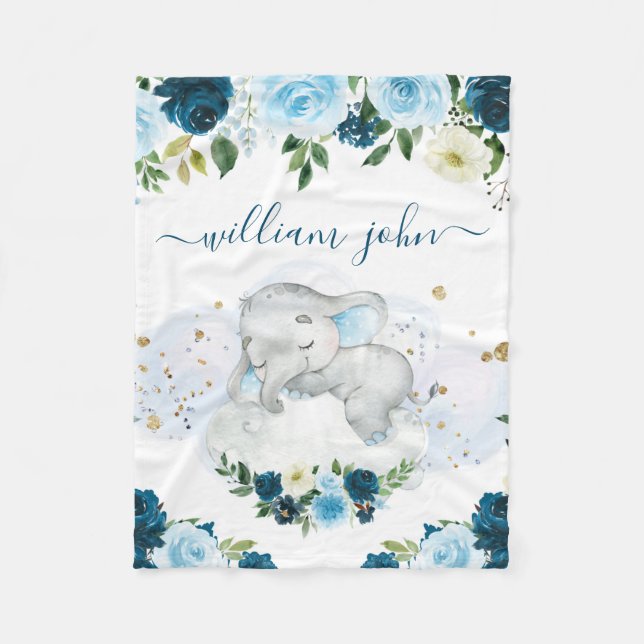 Cobertor De Velo Marinho e Creme de Bebê Elefante  (Frente)