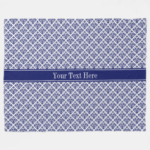 Cobertor De Velo Marinho Vintage Azul Wht Damask 3 Nome Monograma D