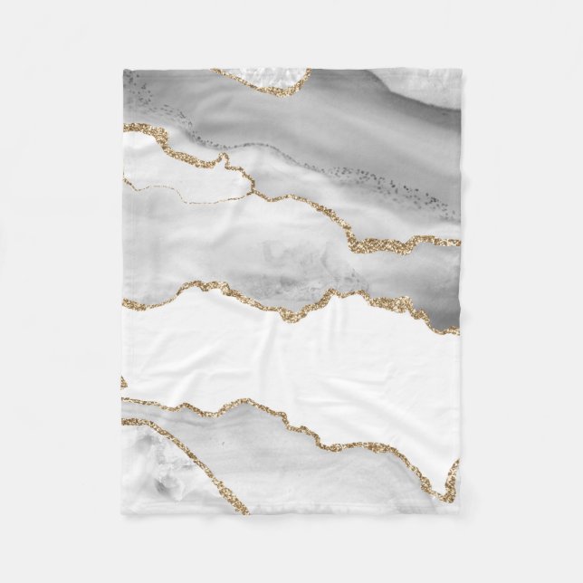 Cobertor De Velo Mármore Branco Cinza Ágata Refined Brilho Dourado (Frente)