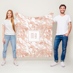 Cobertor De Velo Mármore Branco Rose Gold Personalizado Monograma