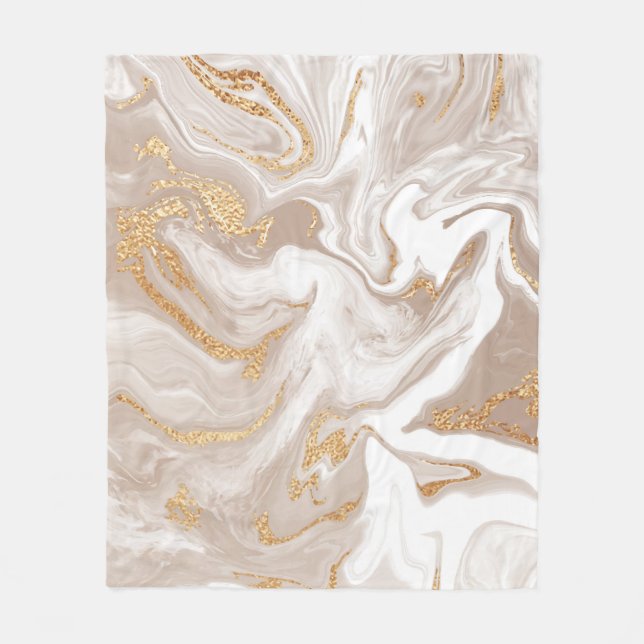 Cobertor De Velo Mármore líquido bege, arte da linha de ouro. (Frente)