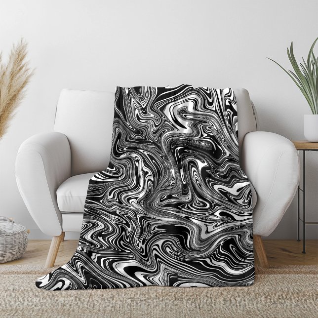 Cobertor De Velo Mármore Líquido Preto e Branco Abstrato (Criador carregado)