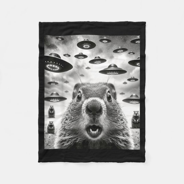 Cobertor De Velo Marmotas Estranhas Selfie Com Ufo Alien Divertido  (Frente)