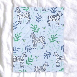 Cobertor De Velo Martini Azul Preppy Zebra / Design de Coquetel de