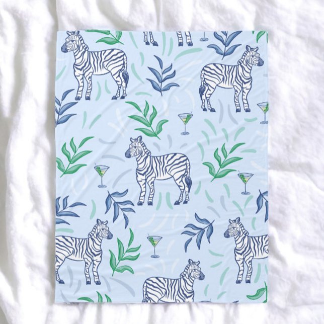 Cobertor De Velo Martini Azul Preppy Zebra / Design de Coquetel de  (Criador carregado)