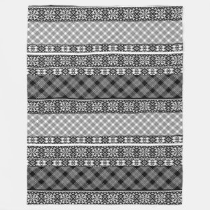 Cobertor De Velo Matilha em tiras, de preto e branco, com rendas