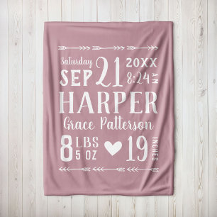 Cobertor De Velo Mauve Baby Girl Birds Stats Keepsaee