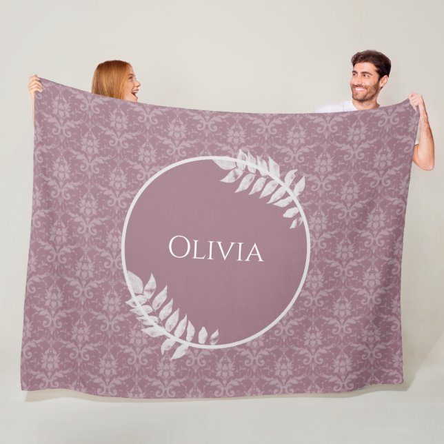 Cobertor De Velo Mauve Elegant Damask Personalizado Fleece Blanket (In Situ)