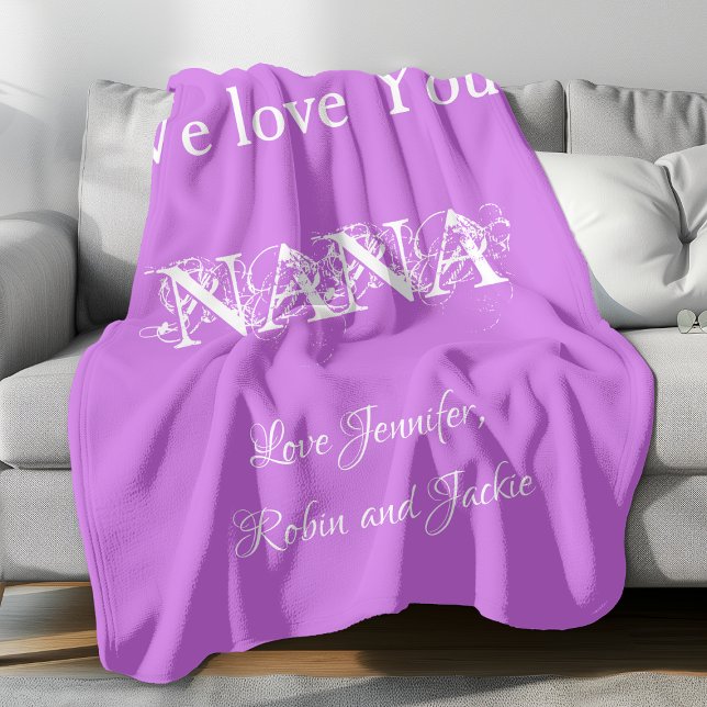 Cobertor De Velo Mauve personalizado "Nós Te Amo Nana" (Personalized "We Love You Nana" Mauve Fleece Blanket.)