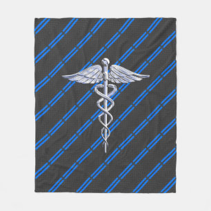 Cobertor De Velo Médico Médico MD Caduceus em Blue Strips