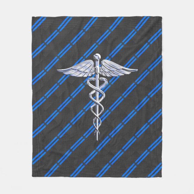 Cobertor De Velo Médico Médico MD Caduceus em Blue Strips (Frente)