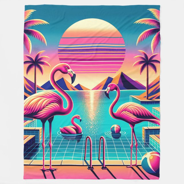 Cobertor De Velo "Médio Vibrante-Século Moderno de Flamingo Piscina (Frente)