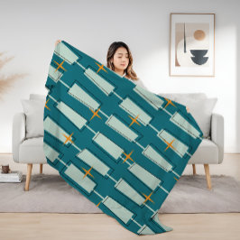 Cobertor De Velo Meio século Modern Atomic Blocks Teal, Aqua