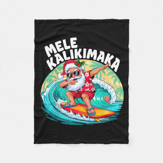 Cobertor De Velo Mele Kalikimaka Hawaiian Christmas Santa Surfing B (Frente)