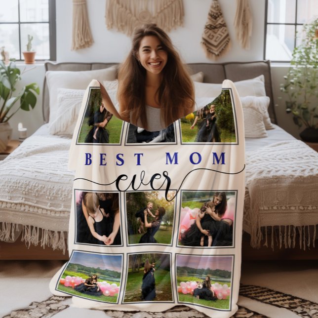 Cobertor De Velo Melhor Mãe Alguma Vez Foto Collage Script Fleece B (Best Mom Ever Modern Simple Photo Collage Blanket)