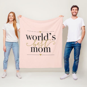 Cobertor De Velo Melhor Mãe do Mundo Rosa Bege e Dourado Moderno