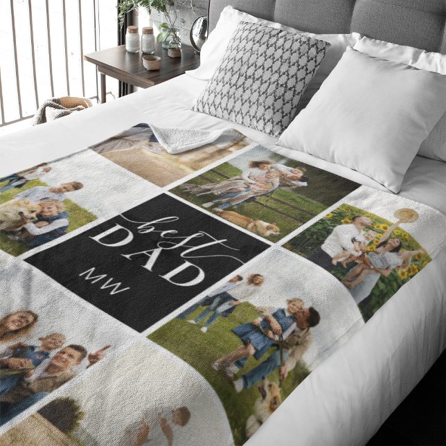 Cobertor De Velo Melhor Pai Colagem Fotográfica Monograma Padre (Perfect fleece blanket to celebrate your dad. This blanket features 8 spots for images)