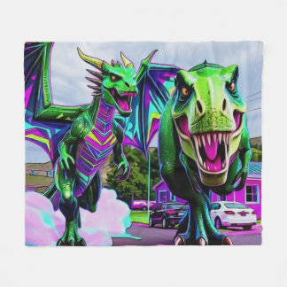 Cobertor De Velo Melhores Amigos - Dragão e Dinossauro Caminhando