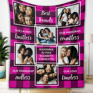 Cobertor De Velo Melhores Amigos Rosa Búfalo Xadrez 6 Colagem de Fo