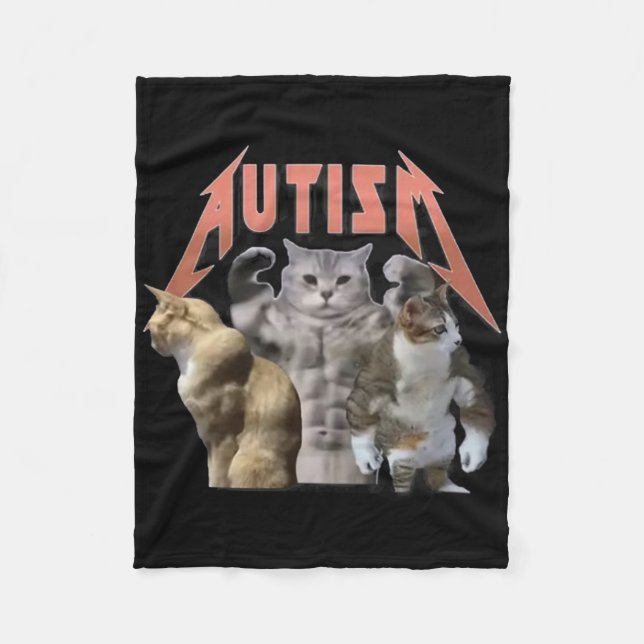 Cobertor De Velo Meme de Gatos Musculosos Autismo  (Frente)