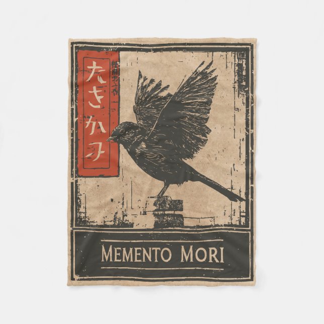 Cobertor De Velo Memento Mori Crow Art | Wabi Sabi Stoic Design (Frente)