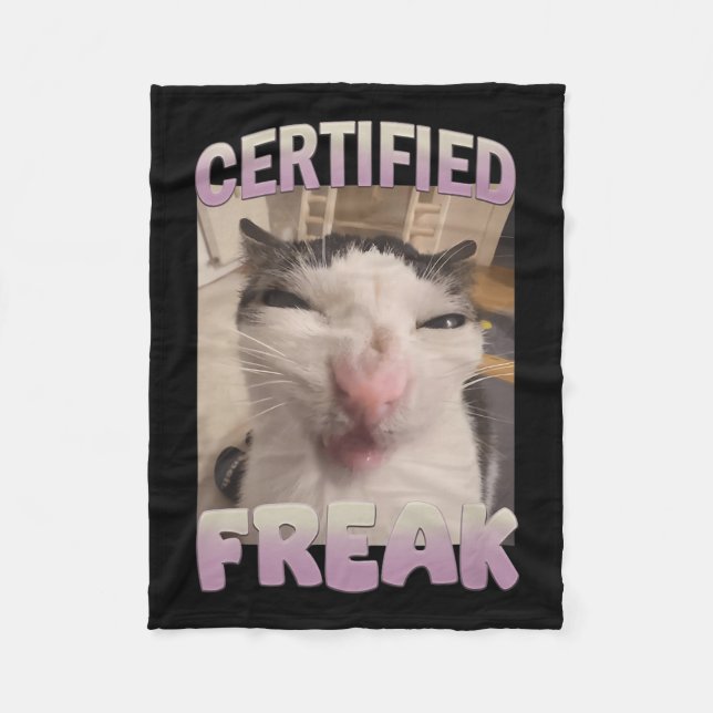 Cobertor De Velo Memória de Gato Freak Certificado Meme Offensive M (Frente)