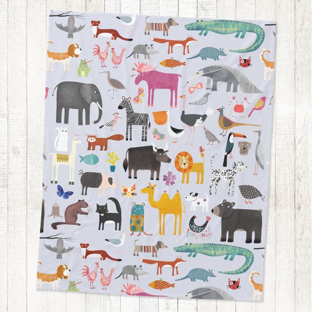 Cobertor De Velo Menagerie animal (Fun animal menagerie with wild, safari, zoo, pet animals and birds pattern fleece blanket)