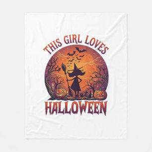 Cobertor De Velo Menina Ama Bruxas de Halloween Abóboras Morcegos_1