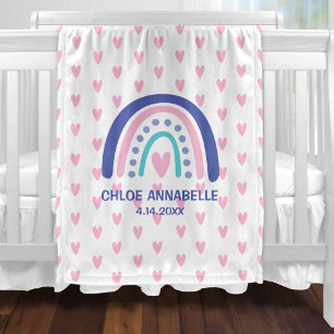Cobertor De Velo Menina Bebê Arco-íris e Corações Personalizado