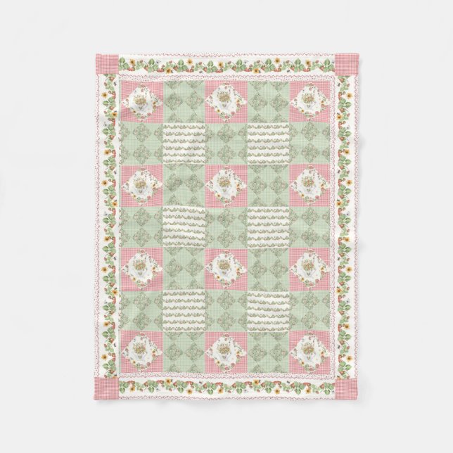 Cobertor De Velo Menina Bebê Floral Gingham de Morangos de Verão (Frente)