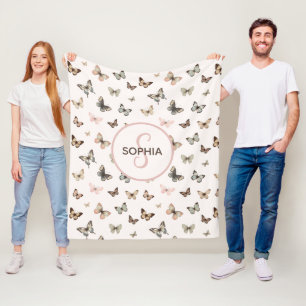 Cobertor De Velo Menina Bela Menina Monograma Nome Blush Borboleta