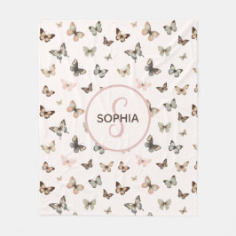 Cobertor De Velo Menina Bela Menina Monograma Nome Blush Borboleta