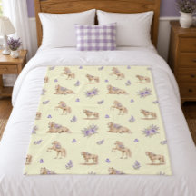 Menina Cavalo Roxo Amarelo Padrão Floral