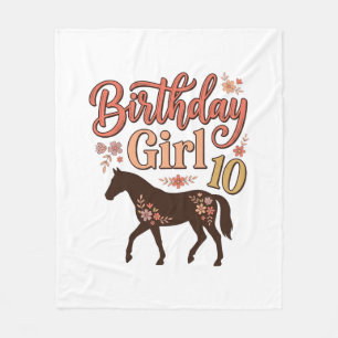 Cobertor De Velo Menina de Aniversário 10 Cavalo Floral Desenho Vet
