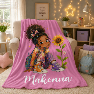 Cobertor De Velo Menina de Cabelo Escuro Personalizada Nome