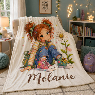 Cobertor De Velo Menina de Cabelo Vermelho Personalizada Nome