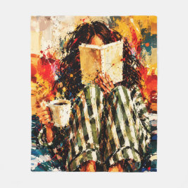 Cobertor De Velo Menina Lendo Livro Pintura Artística Aconchegante