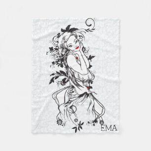 Cobertor De Velo Menina Monogramada com Lábios vermelhos