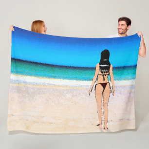 Cobertor De Velo Menina na praia Vestindo uma pintura de Bikini
