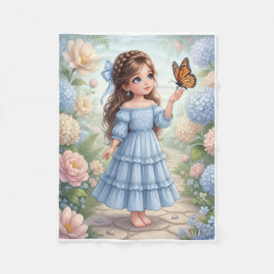 Cobertor De Velo Menina Pequena em Vestido Azul com Fleece de Borbo