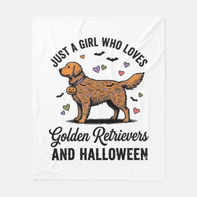 Cobertor De Velo Menina Retriever Dourado de Halloween Mãe de Cacho (Frente)